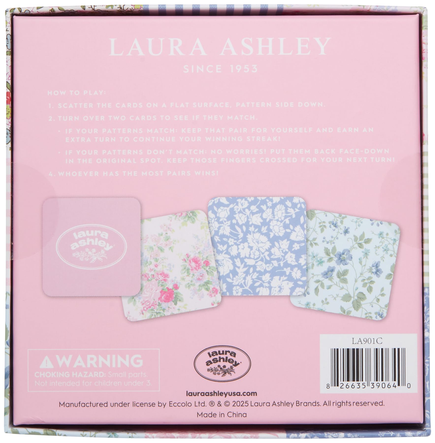 Laura Ashley Pretty Pattern Matching Game - 52 Floral Memory Cards in Decorative Gift Box - Classic Matching Game - Cognitive Brain Training & Family