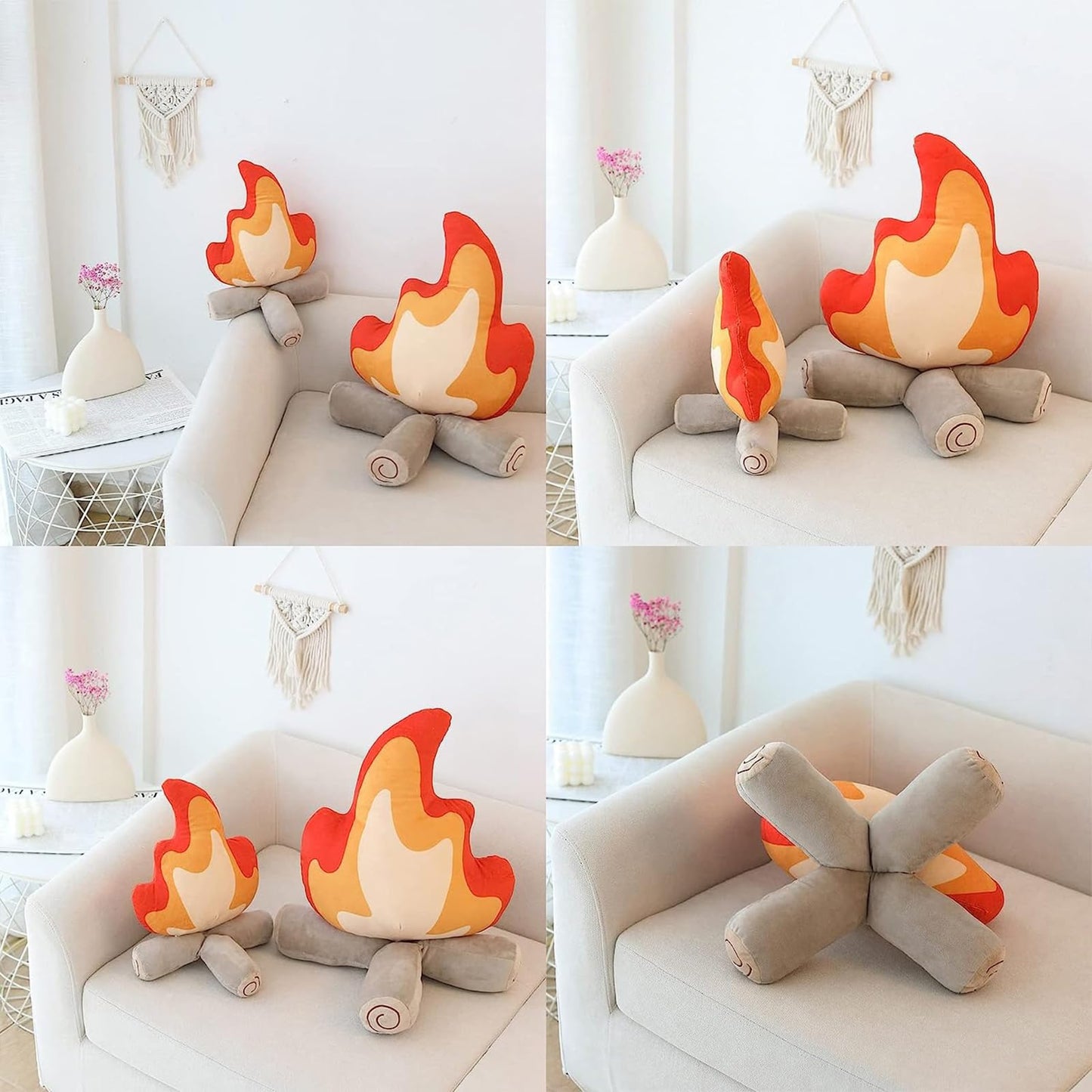 Funny Campfire Plush,17.7 in Simulation Fake Campfire Pillow, Soft Stuffed Cartoon Fire Doll Campfire Firewood Toys, Simulation Bonfire Plush Toy