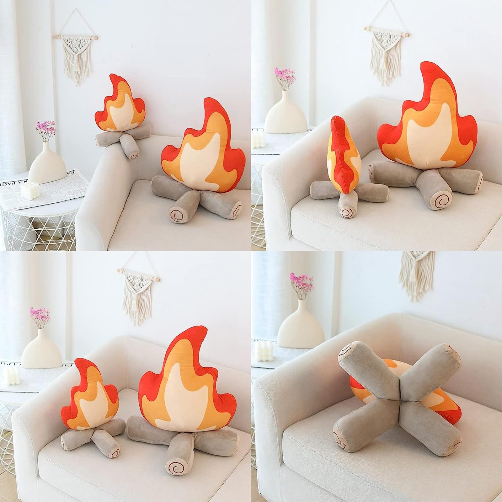 Funny Campfire Plush,17.7 in Simulation Fake Campfire Pillow, Soft Stuffed Cartoon Fire Doll Campfire Firewood Toys, Simulation Bonfire Plush Toy
