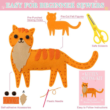 CiyvoLyeen Cat Sewing Kit for Kids -Ages 7 8 9 10 11 12 Kitten Plush Toys Arts & Crafts Set for Beginners, Learn to Sew Gifts Idea for Girls & Boys