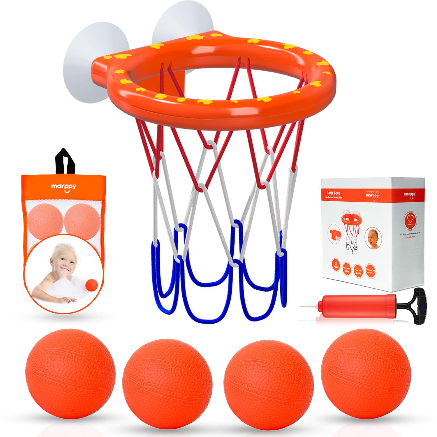 Bath Toys - Bathtub Basketball Hoop for Toddlers Kids with 4 Mold-Free Balls and Strong Suction Cups Basketball Hoop | Toddler Shower Toys and Fun