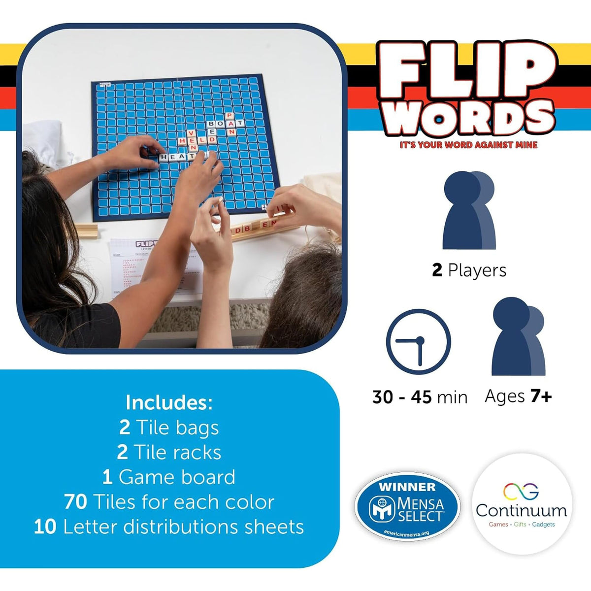 Continuum Games Flip Words, Challenging 2 Player Crossword Game