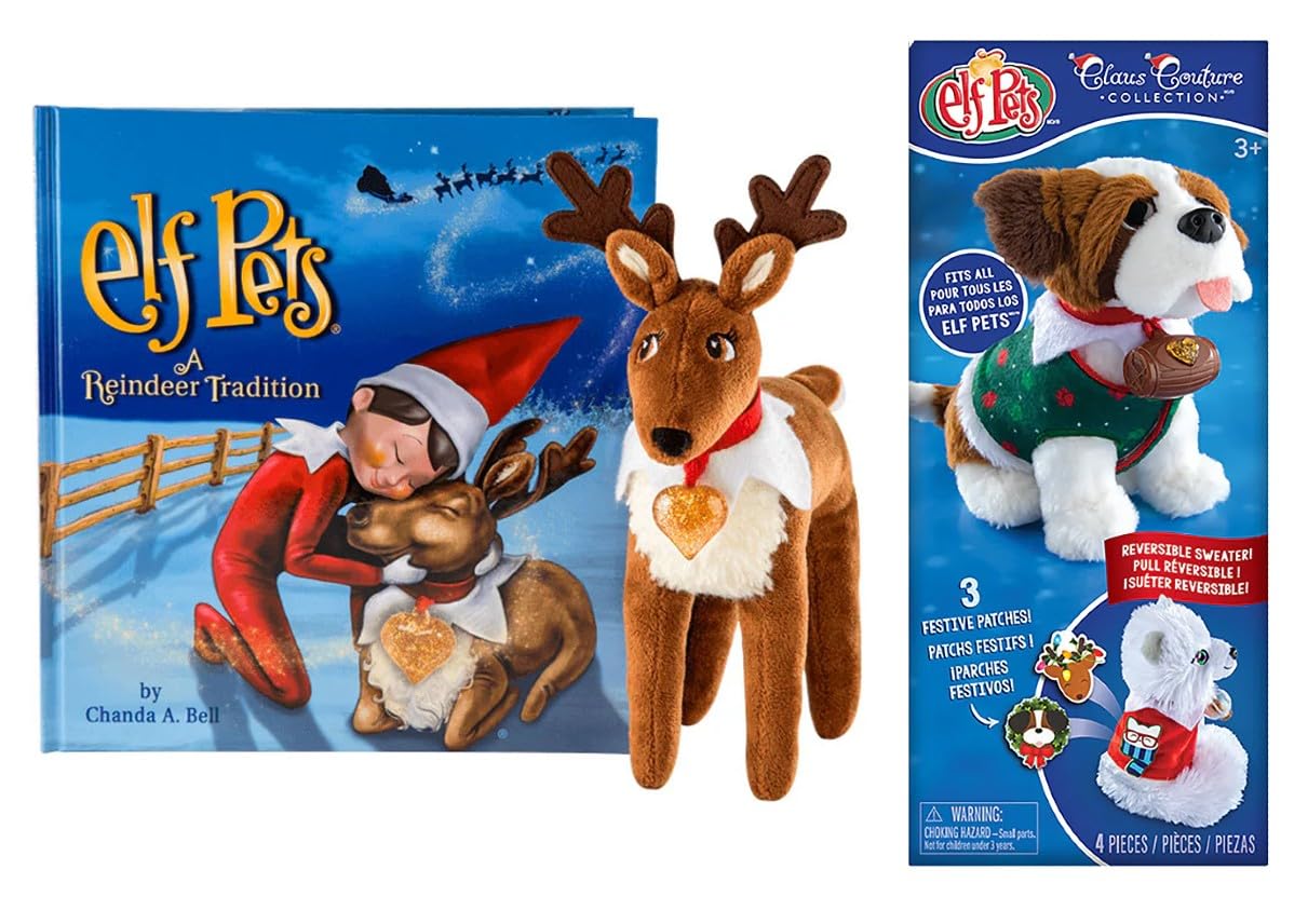The Elf on the Shelf Elf Pets Reindeer Plush & Claus Couture Pet Sweater Accessory Multi-Item Gift Set - Includes Story Book, Offiicial Adoption