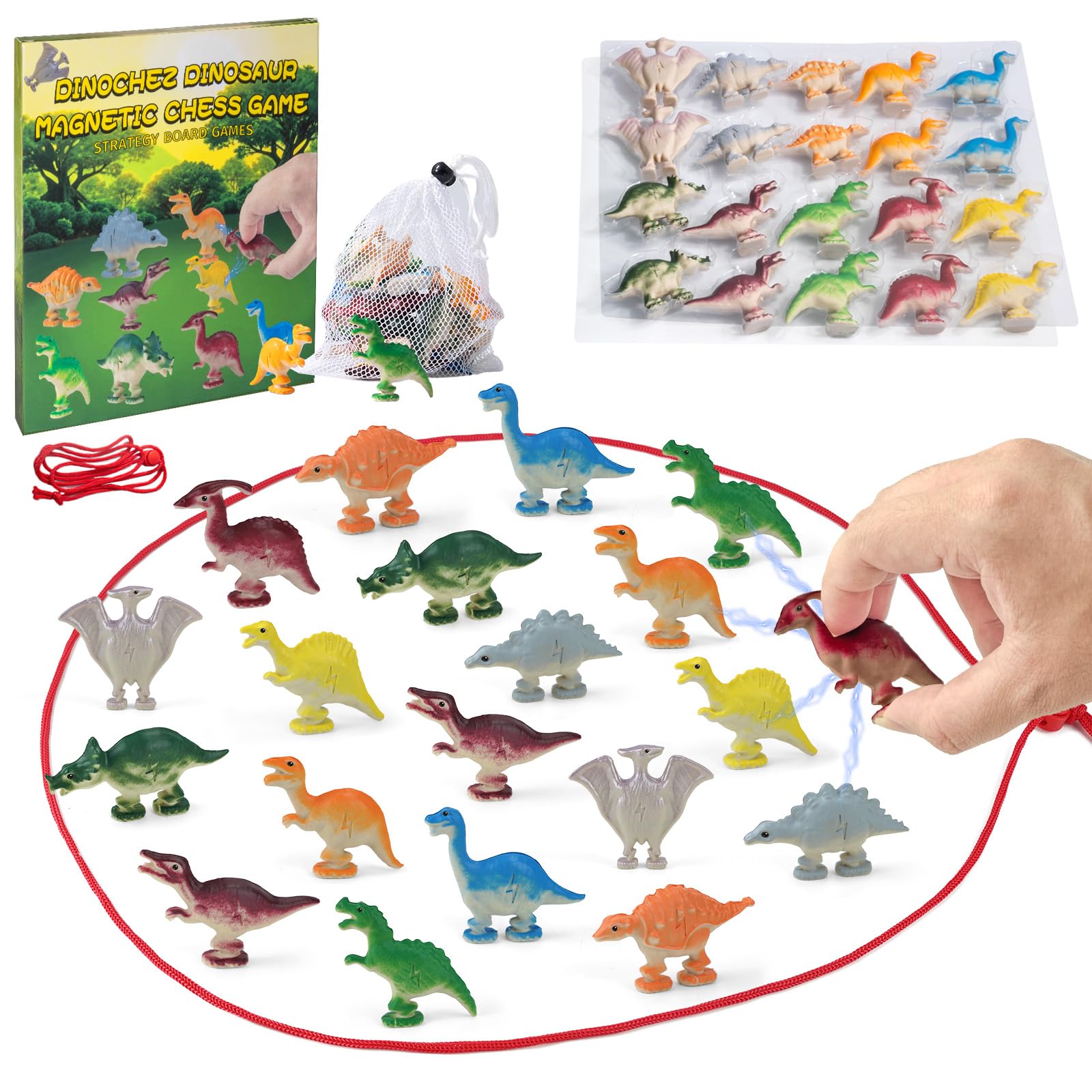 Dinochez Dinosaur Chess Game Set 2026, 20 Pcs Dinosaur Stones & Storage Bag, Strategy Board Games Easter Basket Stuffers Easter Gifts Family Games