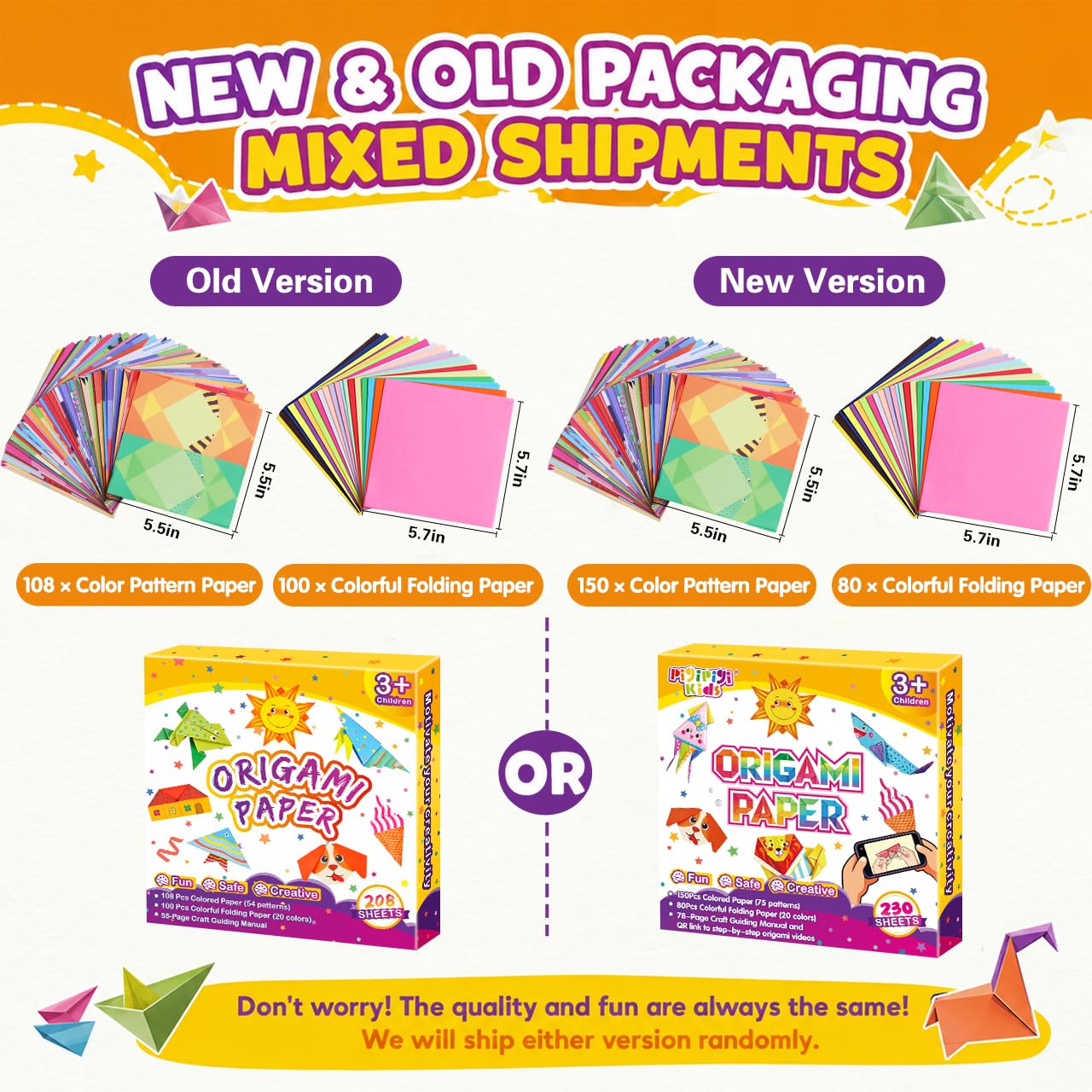 Pigipigi Kids Craft Origami Paper Kit for Kids Ages 5-8 8-12, with Guiding Book, 230 Sheets DIY Art and Crafts Supplies, Colorful Folding Papers Set