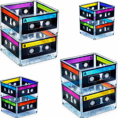 4E's Novelty Cassette Tape Bucket Centerpiece (Pack of 4) 80s Party Supplies, 90's Theme Birthday Party Decoration Cassette Tape Table Decor, Retro