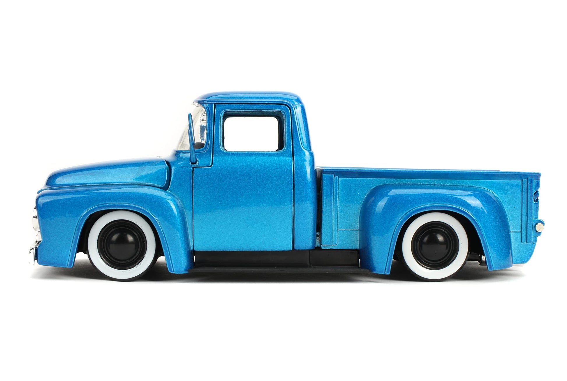 Jada Just Trucks 1:24 1956 Ford F-100 Die-cast Car Blue/White Stripes with Tire Rack, Toys for Kids and Adults