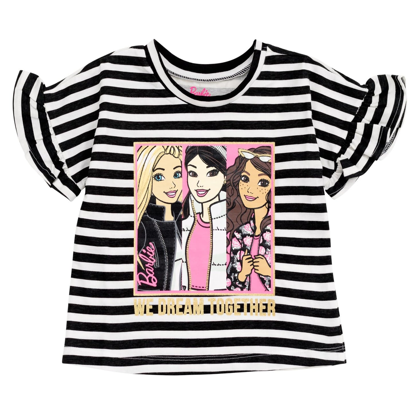 Barbie Big Girls T-Shirt and Mesh Tutu Black/Pink 14-16