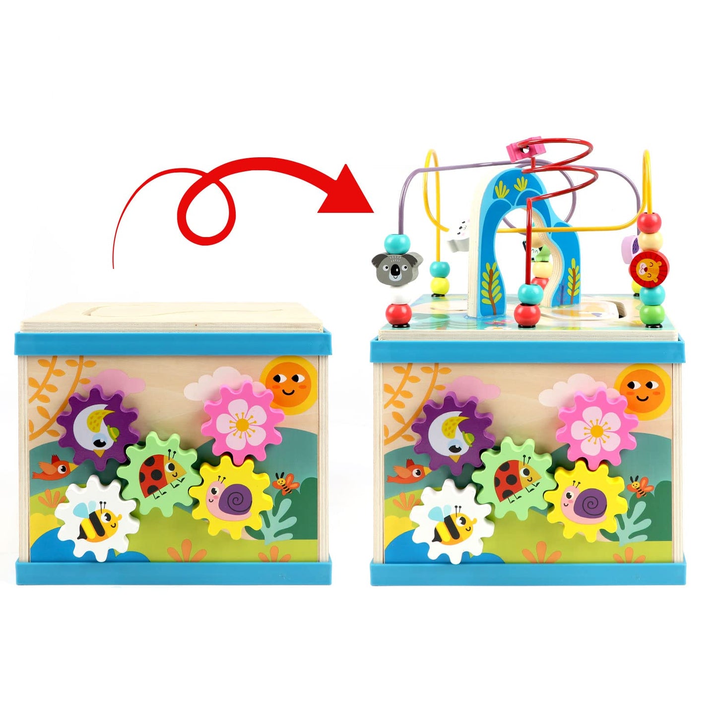 Qilay Wooden Activity Cube for Toddlers, 5 in 1 Multipurpose Abacus Early Educational Montessori Toys, Learning Toys for Kids | Bead Maze, Great