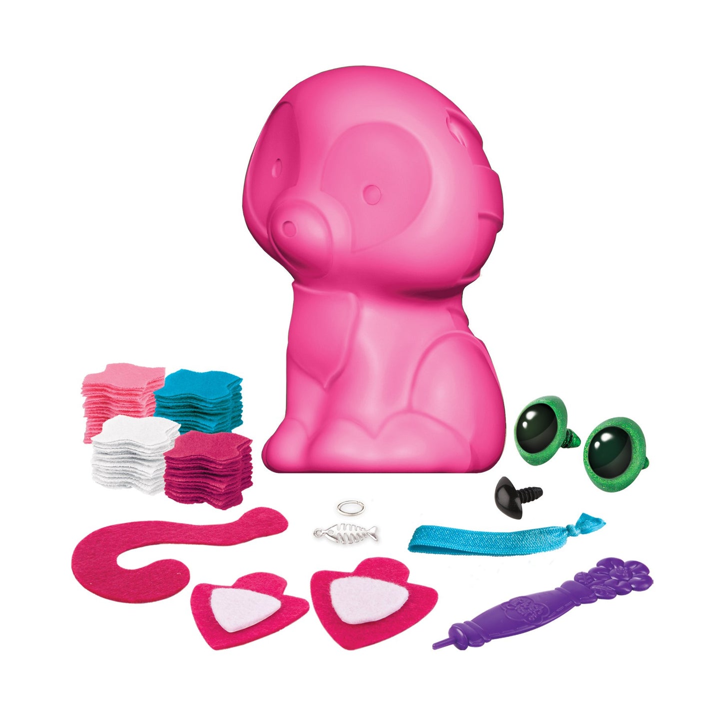 The Orb Factory PlushCraft Kitty 3D Kit, Pink/White/Blue, 5" x 4" x 10" (72889)