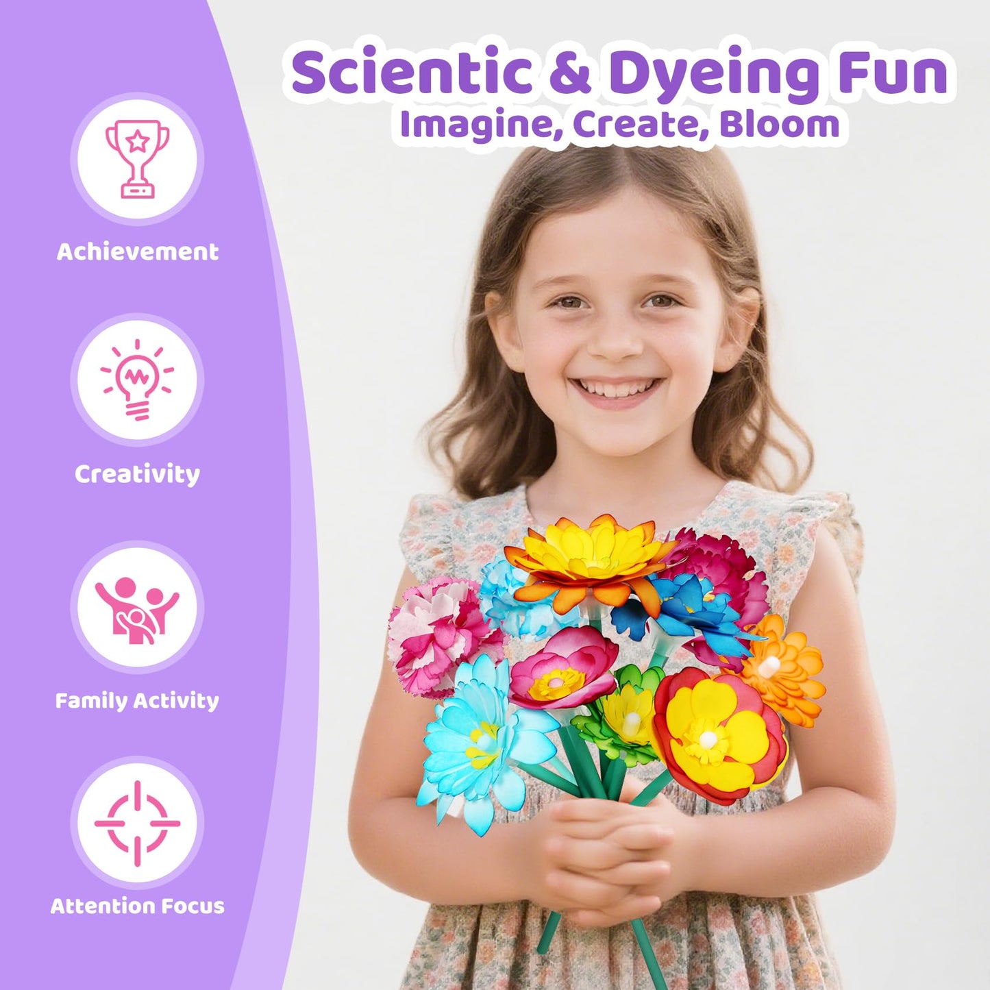 Paper Flower Science Kit, Paper Flower Crafts for Kids, Color Changing Flowers Bouquets DIY Arts & Crafts Set, Class Rewards Birthday Party Favors