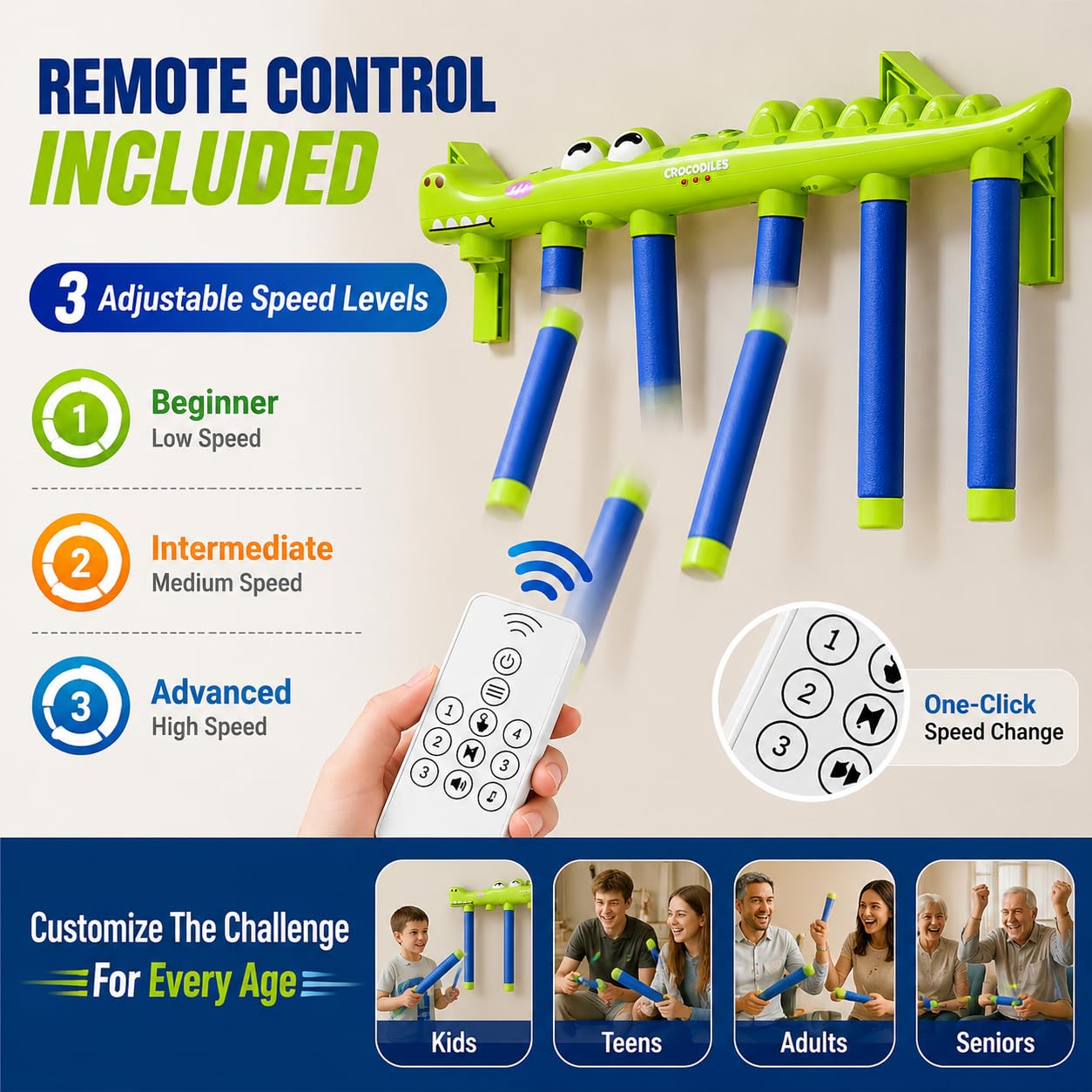 HomiePop Catching Sticks Game for Kids & Adults, Reflex Challenge Game with Remote Control, Hand Eye Coordination Training Toy, 3 Speed Levels, Family