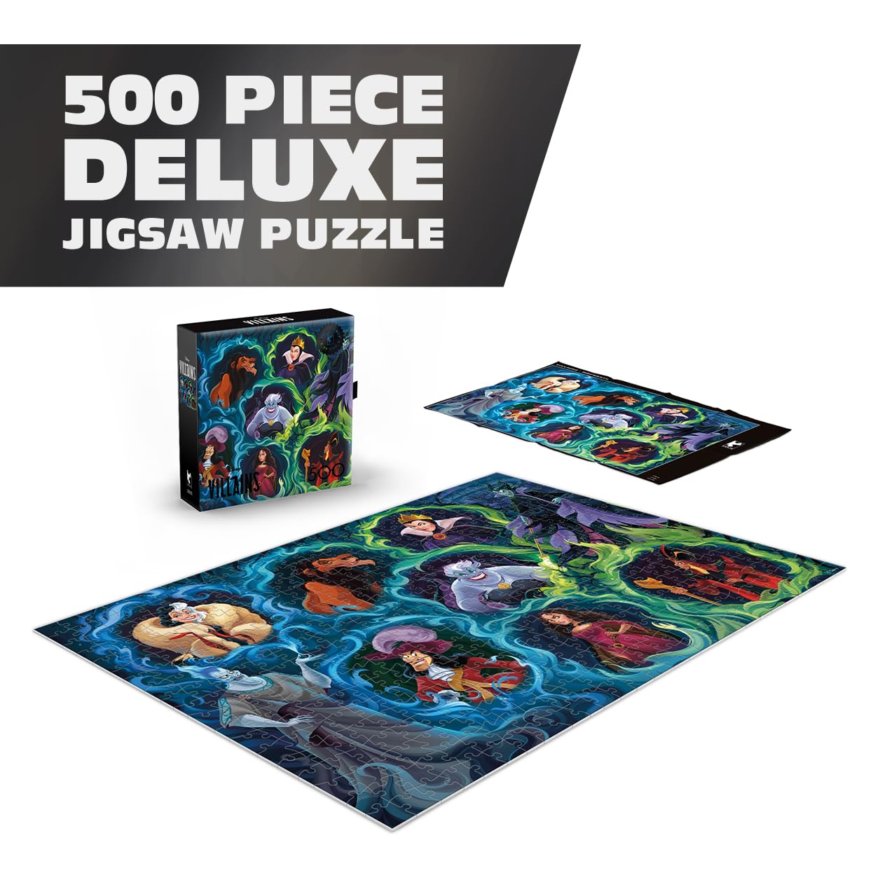 Ceaco - Disney Villains - 500 Piece Noir Select Jigsaw Puzzle Colorful Puzzles for Adults - Precision-Cut Pieces, Beautiful Artwork, and Hours of Fun