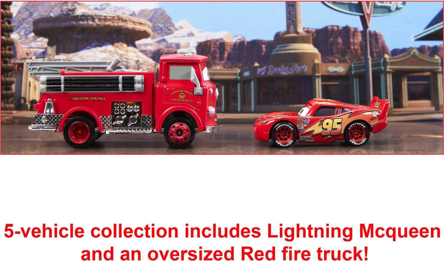Mattel Disney and Pixar Cars Vehicle 5-Packs with 4 Character Toy Cars & 1 Red Fire Truck Inspired by Radiator Springs, Collectible Set