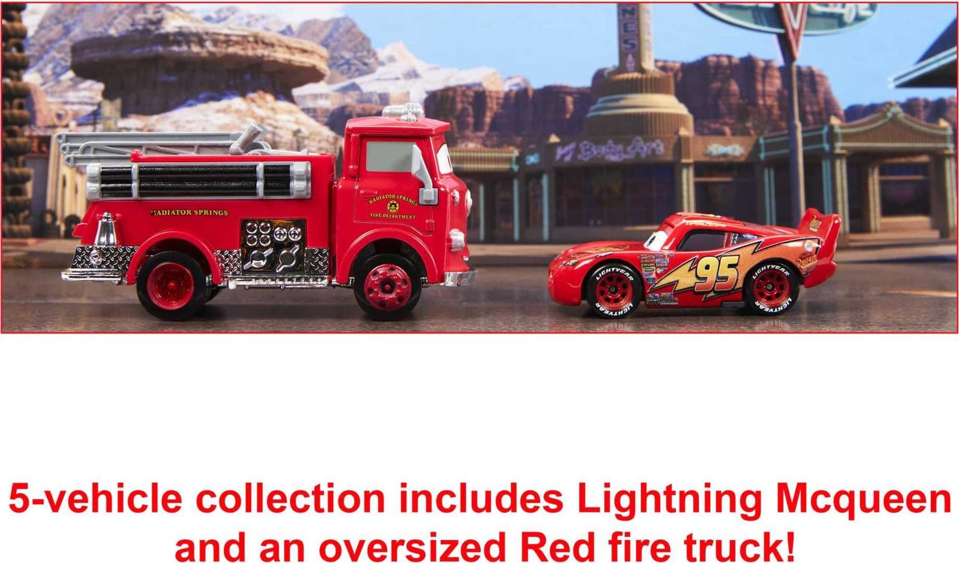 Mattel Disney and Pixar Cars Vehicle 5-Packs with 4 Character Toy Cars & 1 Red Fire Truck Inspired by Radiator Springs, Collectible Set