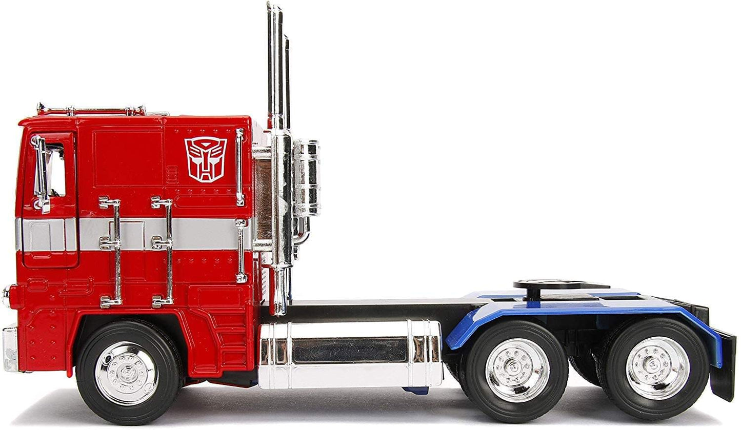 Jada Toys Transformers G1 Optimus Prime Truck with Robot on Chassis DIE-CAST Car, 1: 24 Scale Vehicle, 100% Metal, Red 99524