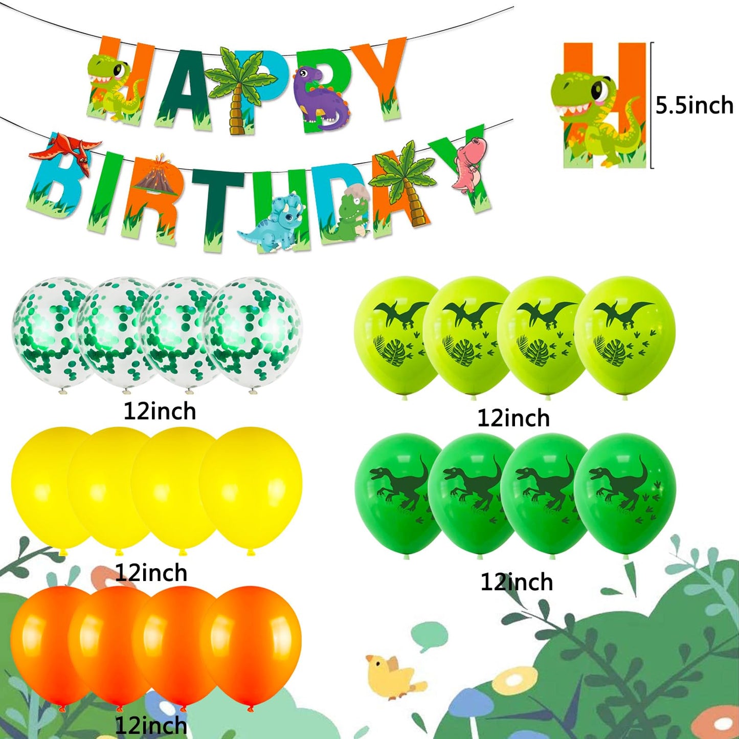 Dinosaur Birthday Party Supplies, Dinosaurs Party Decorations 4 Year Old Foil Balloons for Boys and Girls,Include Balloons, Foil Balloons,Banner,Cake