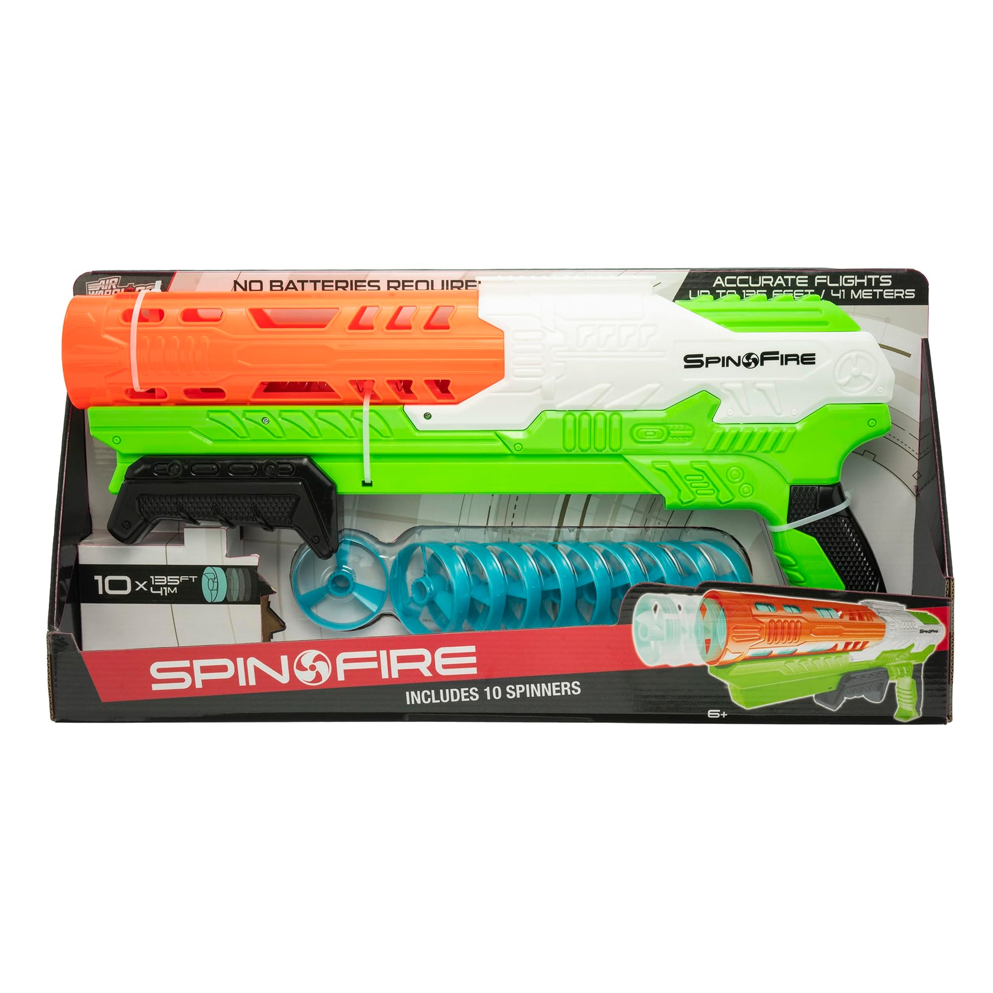 Air Warriors: Spin Fire - Blaster, 10 Spinners Darts, Accurate Flights, Shoots Up to 135 Feet, Kids Toy, Ages 6+