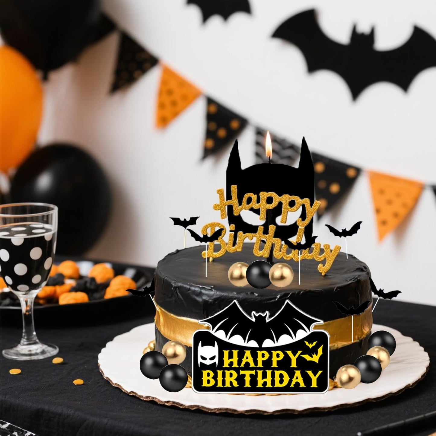 SWIMDOG Superhero Cake Topper Decorations, Bat Cupcake Toppers, Happy Birthday Decorations for Hero Themed Party Supplies