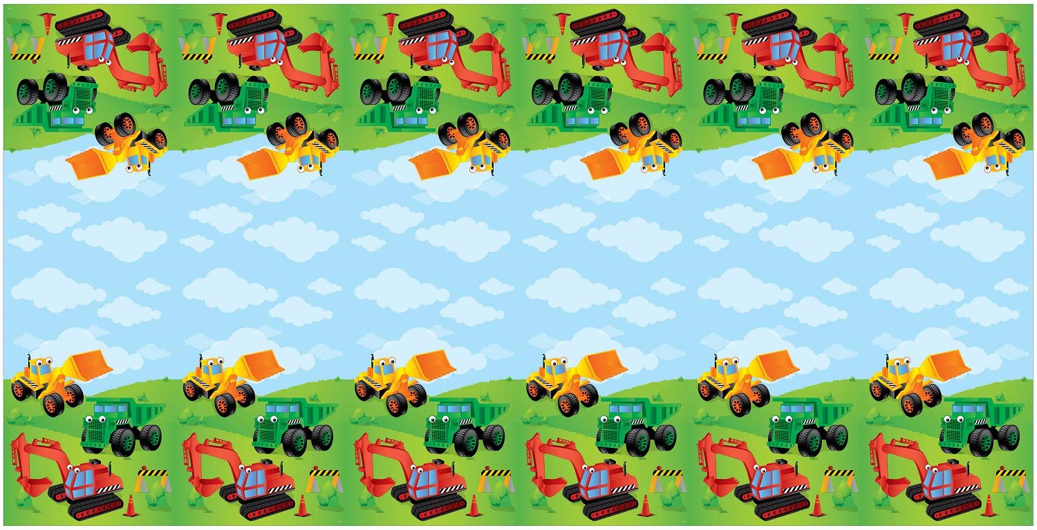 Oojami Construction Birthday Party Supplies - 4 Pack Plastic Tablecovers 54"x108" with 8 Traffic Sign Cutouts - Dump Truck Theme Decorations for Kids