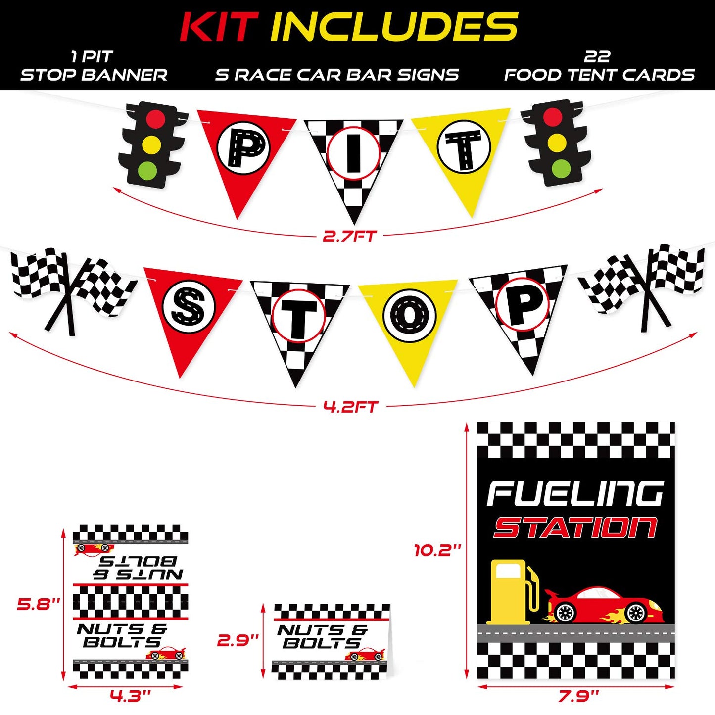 Race Car Bar Decorations Racing Car Birthday Party Decor Kit Pit Stop Banner Race Bar Signs Snack Tent Cards Let's Go Racing Theme Party Supplies