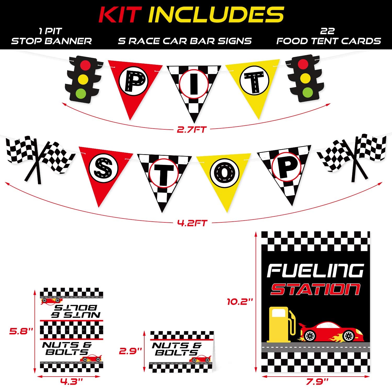 Race Car Bar Decorations Racing Car Birthday Party Decor Kit Pit Stop Banner Race Bar Signs Snack Tent Cards Let's Go Racing Theme Party Supplies