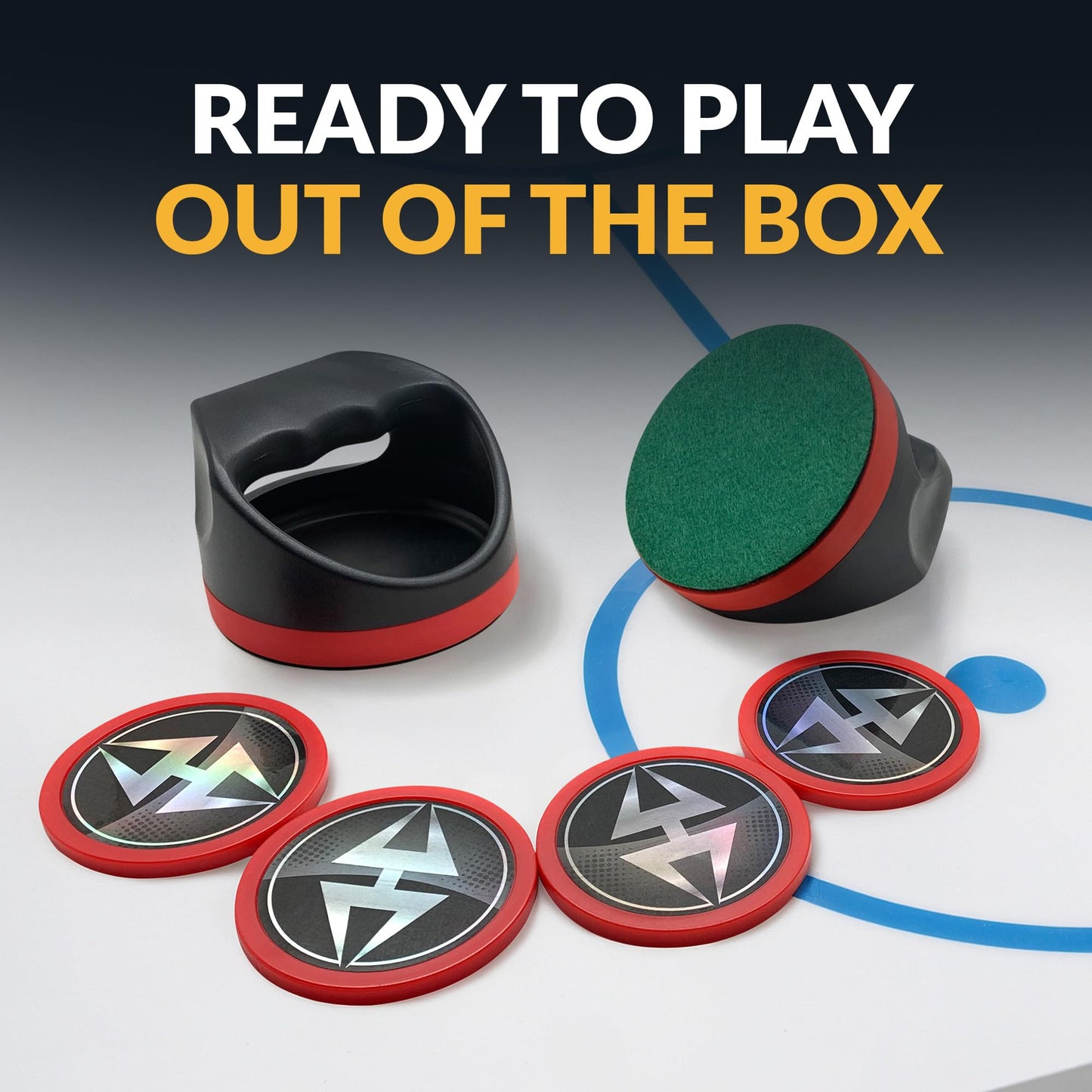 Hathaway Air Hockey Pucks and Paddles Set - Two Ergonomic 4-inch Pushers and Four 3-inch ABS Table Hockey Pucks - Durable Game Accessories Ideal