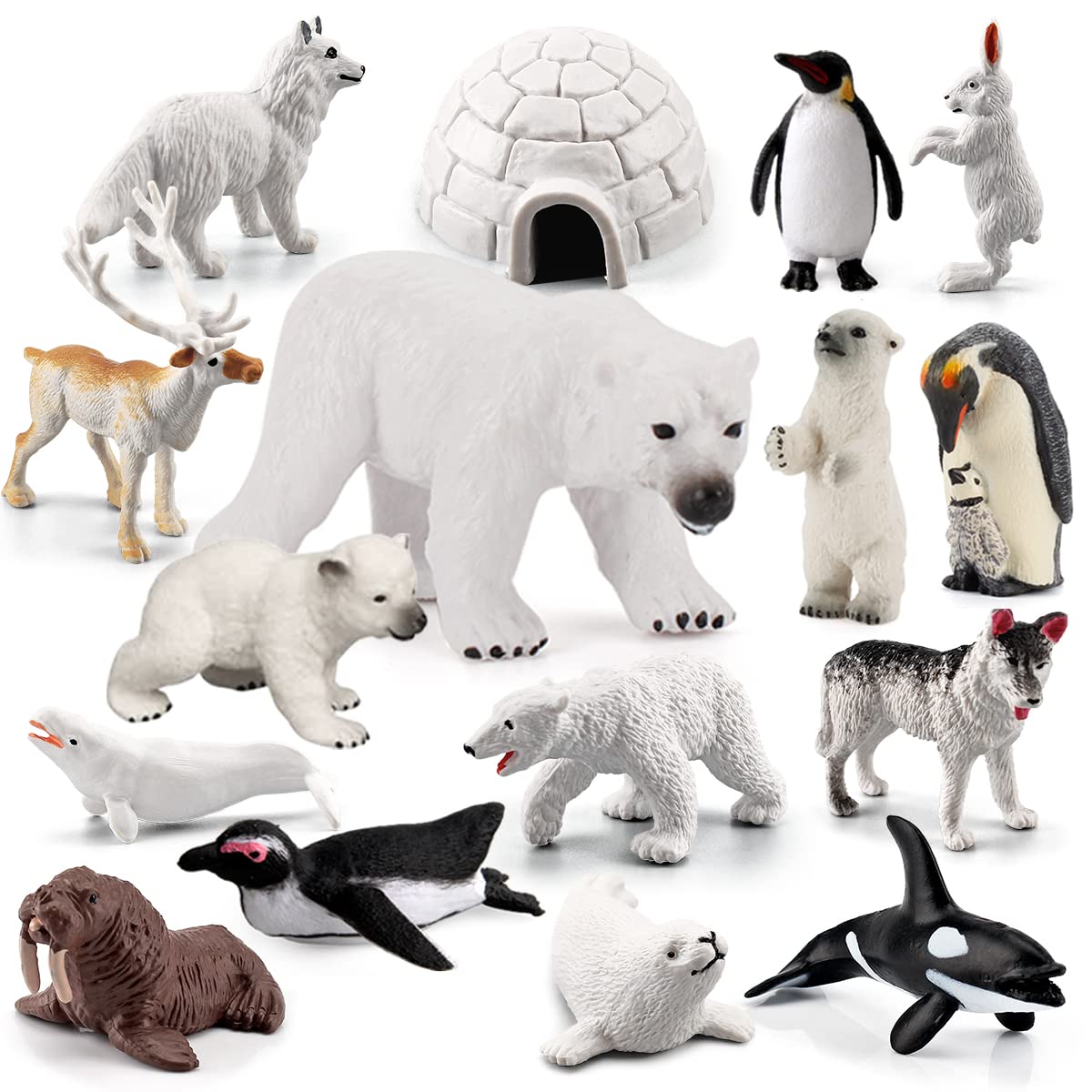 BRETOYIN Arctic Animals Figurines Set 16PCS Christmas Toy Gift Polar Bear Figurine Arctic Fox Figure Penguin Figurines Snow Mold for Kids Toddlers