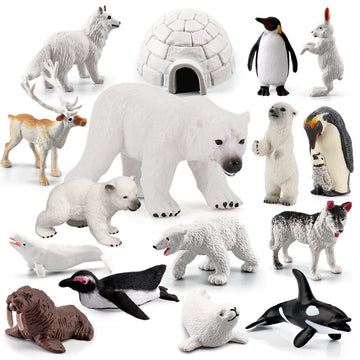 BRETOYIN Arctic Animals Figurines Set 16PCS Christmas Toy Gift Polar Bear Figurine Arctic Fox Figure Penguin Figurines Snow Mold for Kids Toddlers
