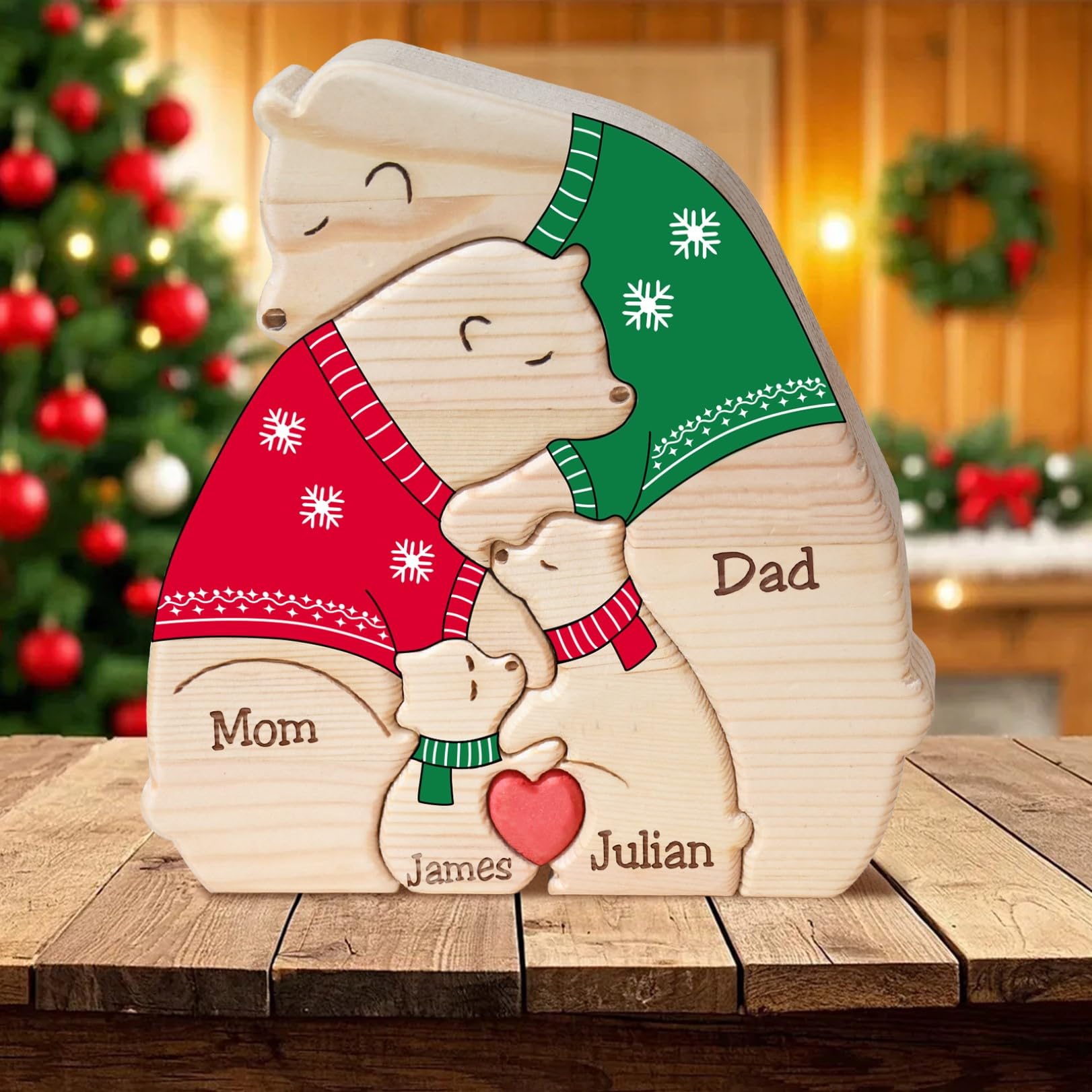 JOBFLY Personalized Wooden Hugging Bears Family Puzzle Mama Bear Puzzle
