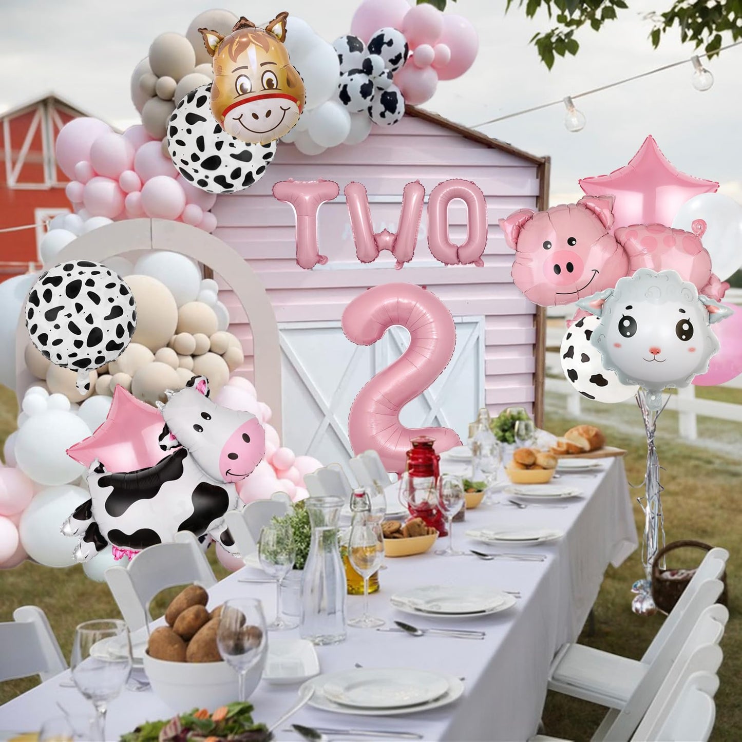 19 PCS Farm Animal Theme Party Balloons, Farm Cow Print Sheep Pig Donkey Mylar Foil Balloons Baby Shower Boy Girl 2nd Birthday Party Decor Supplies