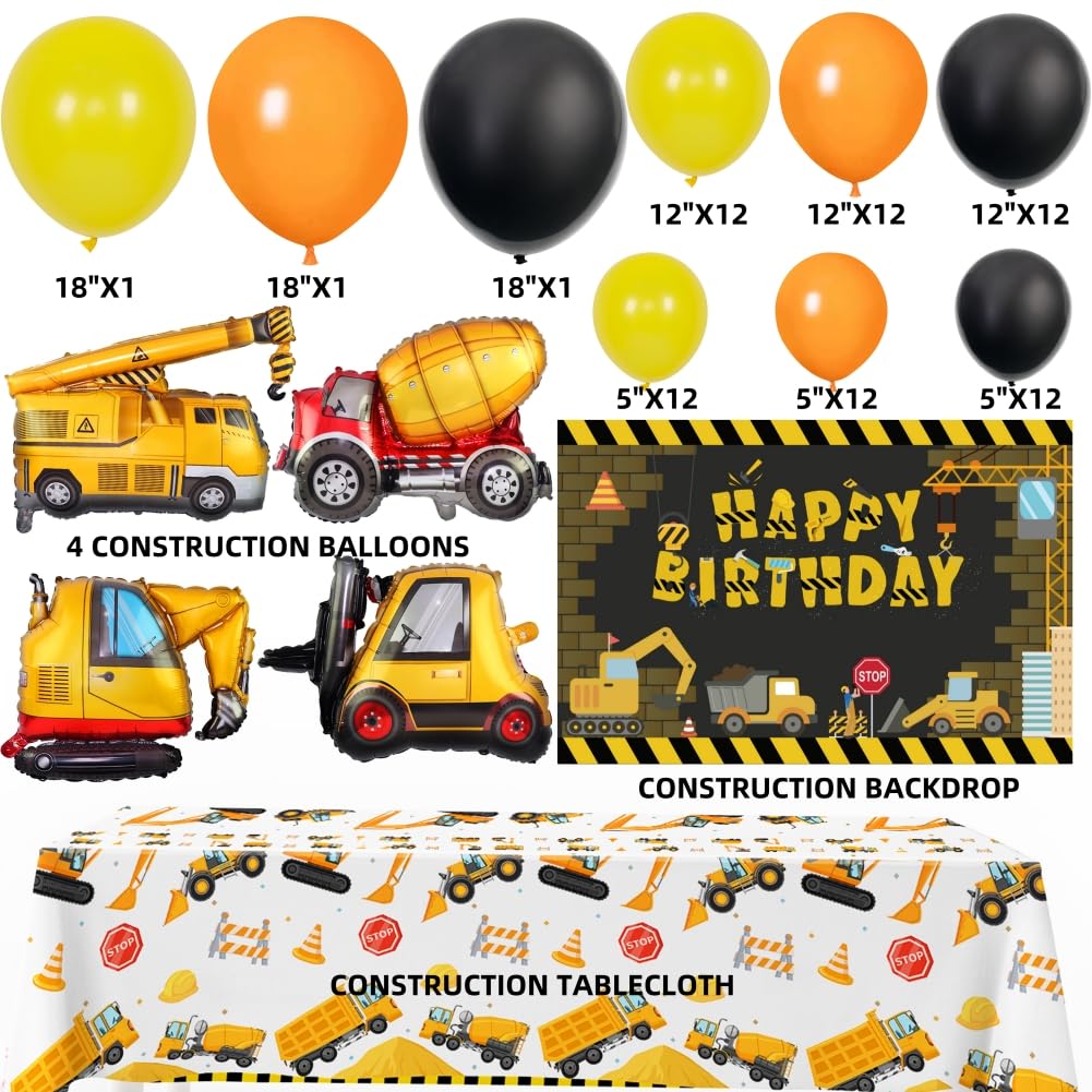 Construction Party Supplies Dump Truck Party Decorations Kits Set arch kit Garland, Construction Backdrop,Construction tablecloth for Kids Party