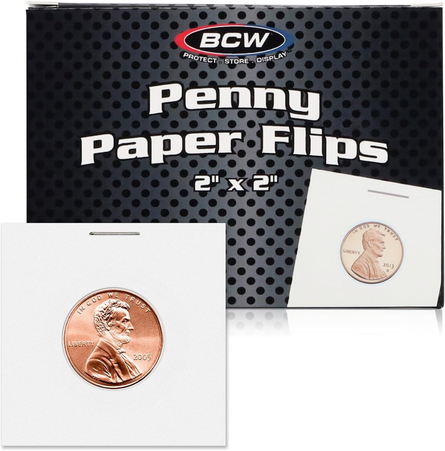 BCW 2x2 Coin Flips for Pennies | Penny Holders for Coins | Archival Penny Sleeves for 19mm Coins - 100ct