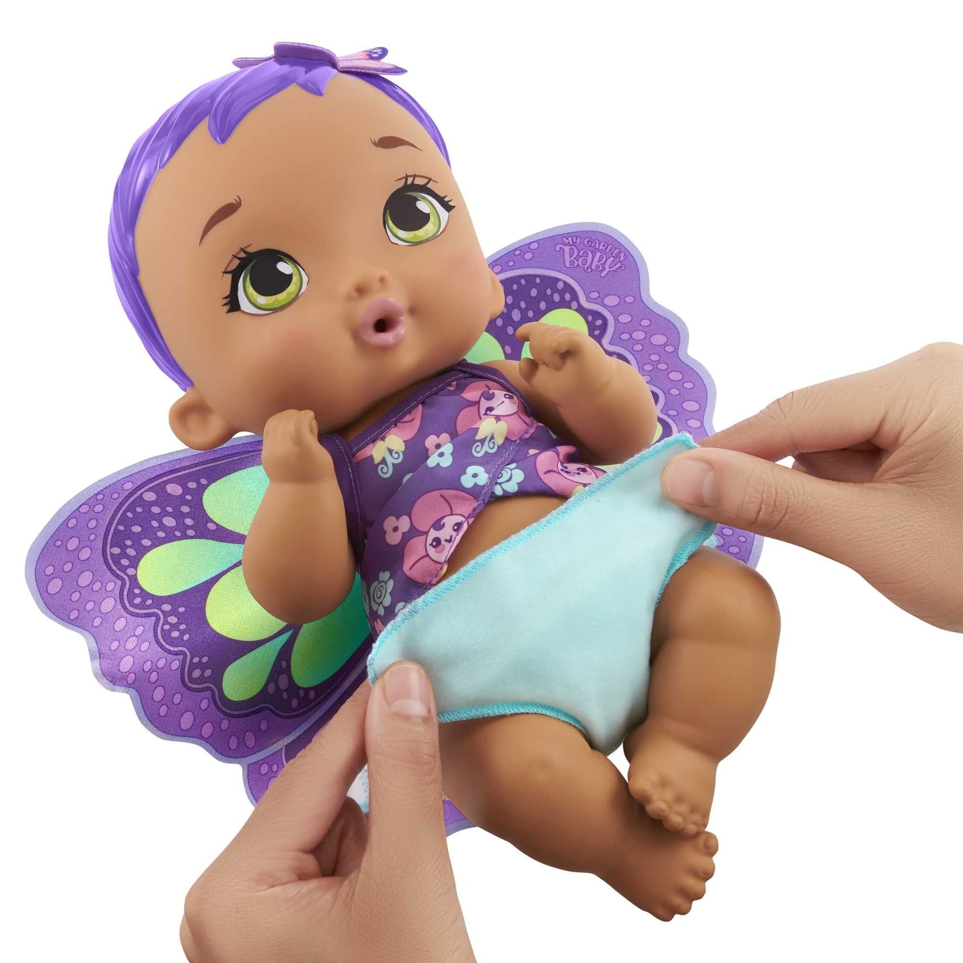 My Garden Baby Feed and Change Baby Butterfly Doll (30 cm / 12 Inch), Reusable Diaper, Removable Clothes & Wings, Multicolour, Gift for Kids 3Y+
