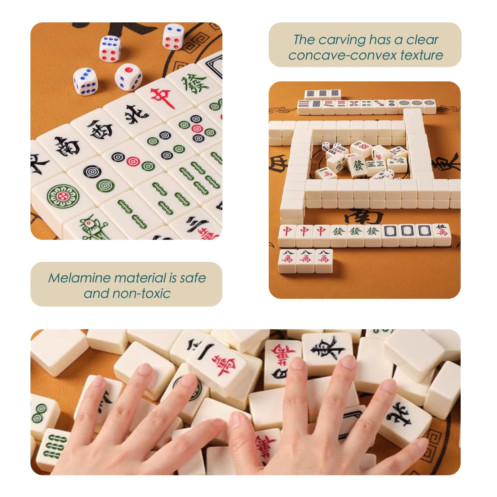 SEAMEW Professional Traditional Chinese Mahjong Set ???? - 30mm 146 Tiles Green & White Melamine with Dice Storage Case Pink