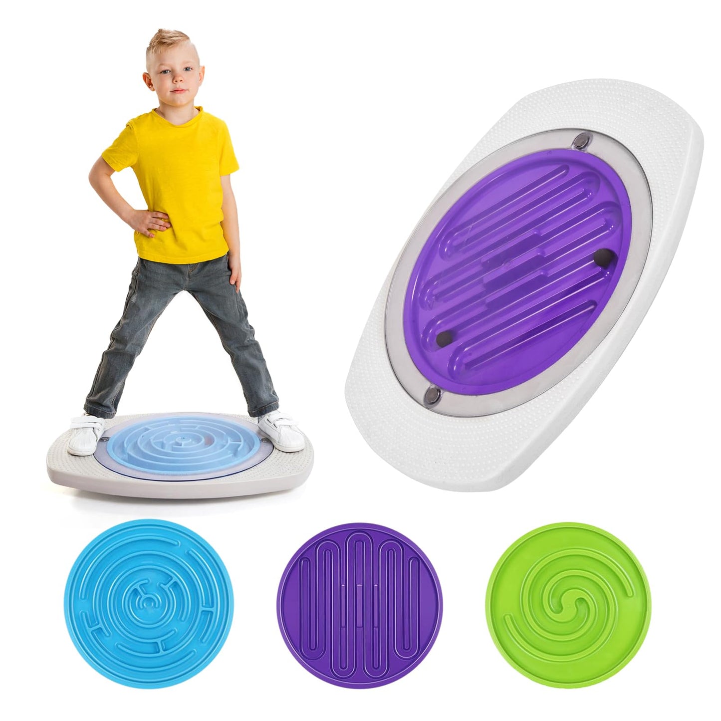 Maze Balance Board for Kids, 3 Replaceable Labyrinth Boards 140lbs Capacity - Sensory Integration & Proprioceptive Training Wobble Board