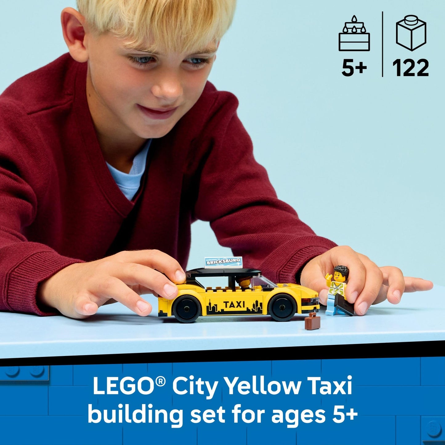 LEGO City Yellow Taxi Car Building Toy for Kids - Pretend Play Set for Boys & Girls, Ages 5+ - Toy Car W/Taxi Driver & Tourist Minifigures - Gift Idea