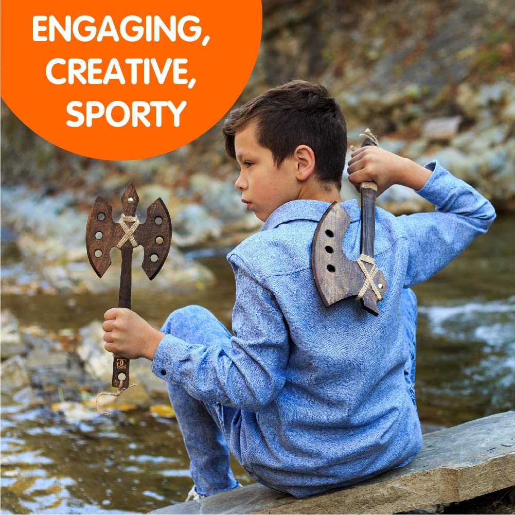 CG Games Engaging Wooden Axes for Kids -3 Pack Eco-Friendly Handmade Wooden Toy Axes - Durable, Safe, Chemical Free Outdoor Play Equipment for Kids