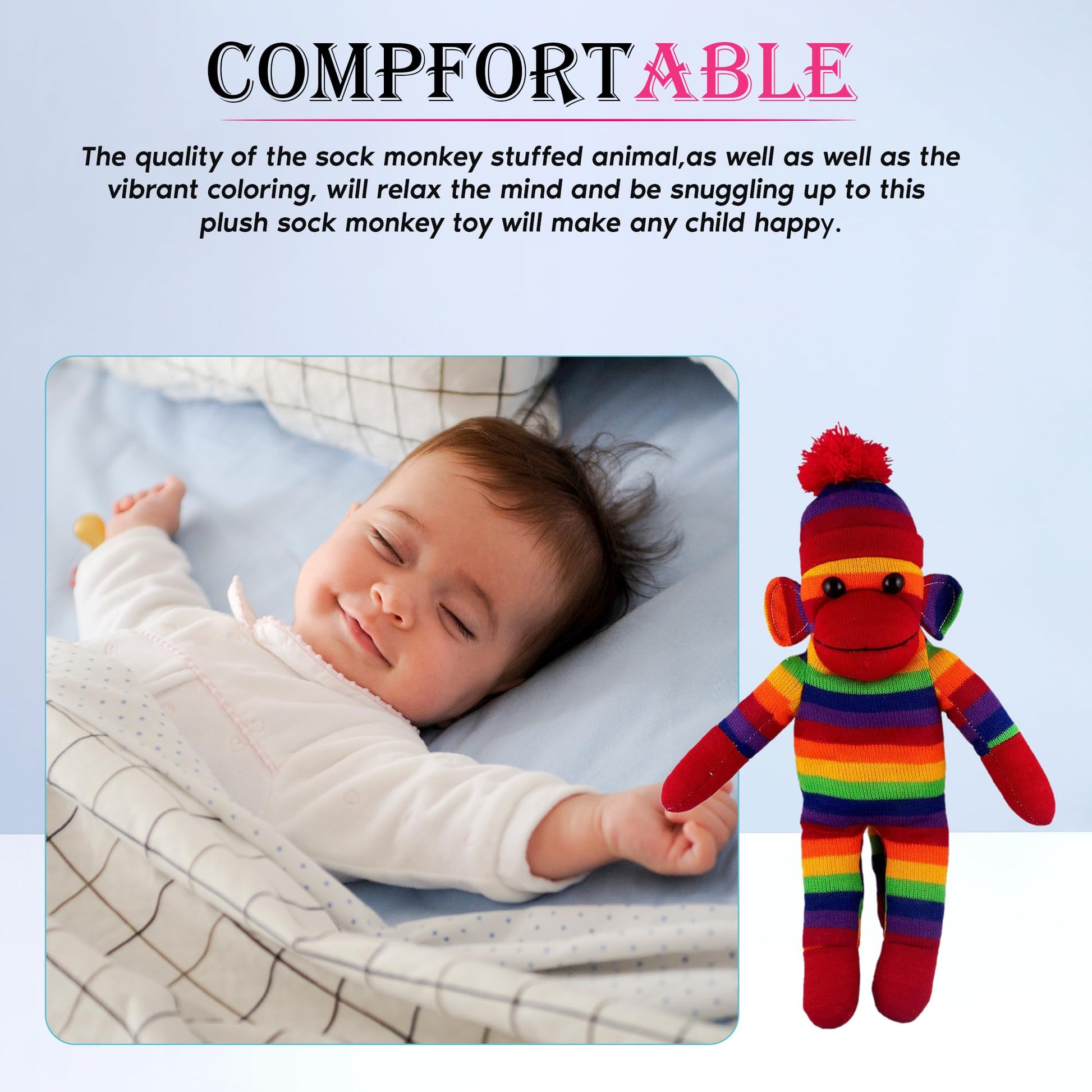Made By Aliens Traditional Sock Monkey Plush Toy Hand Knitted Stuffed Animal for Kids & Babies (16" Rainbow)