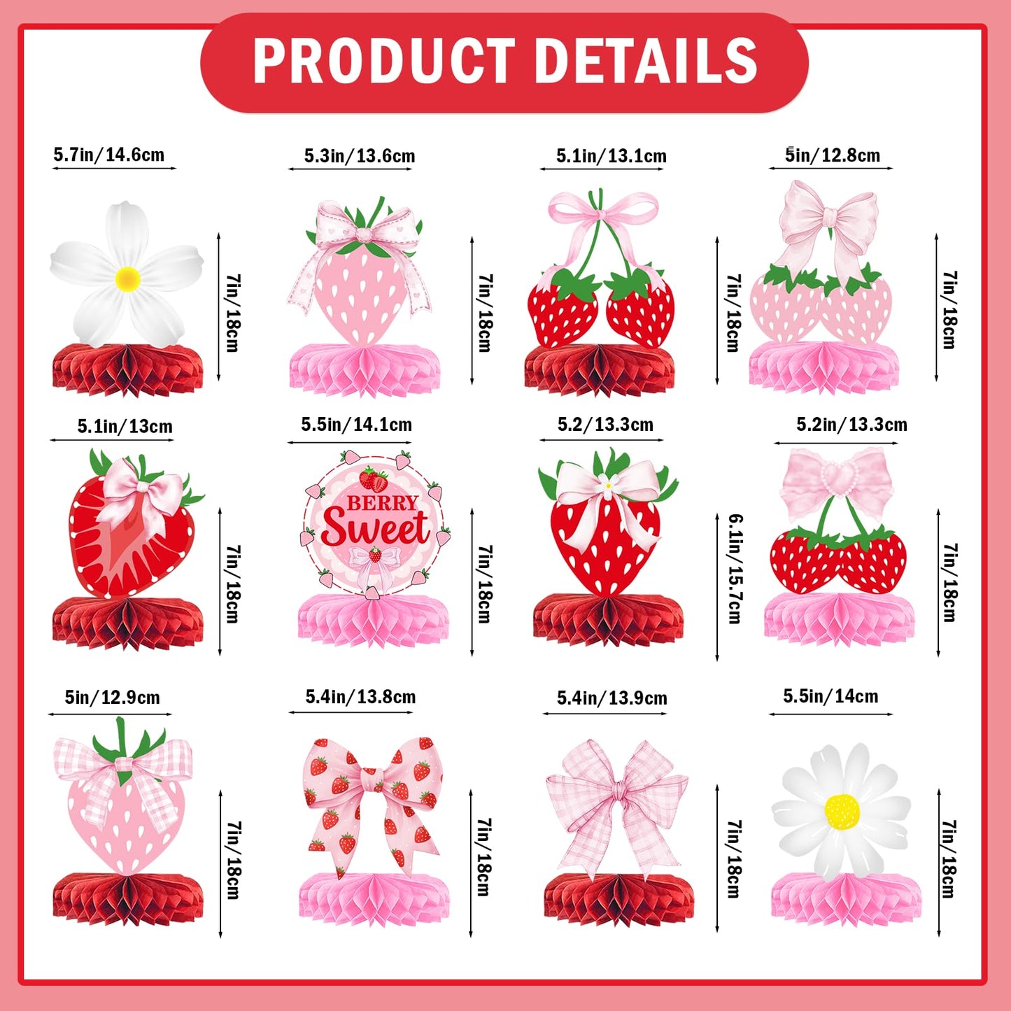 Strawberry Centerpieces for Tables: 12Pcs Strawberry Centerpieces for Strawberry Table Decor Gender Reveal Party Strawberry Table Decor Strawberry