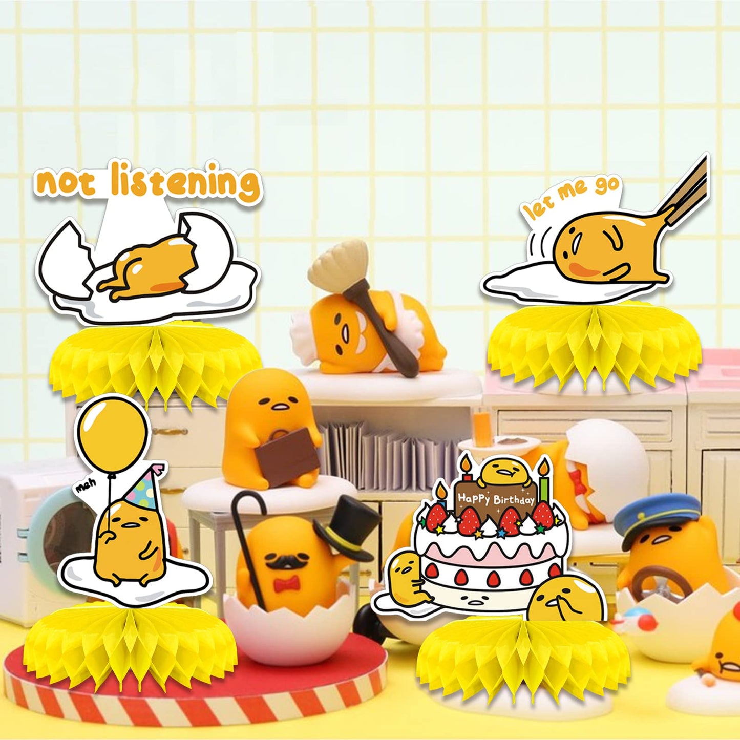 8 Pcs Lazy Egg Birthday Party Decoration, Egg Theme Honeycomb Centerpieces 3D Double Sided Table Decorations, Photo Booth Props for kids Birthday
