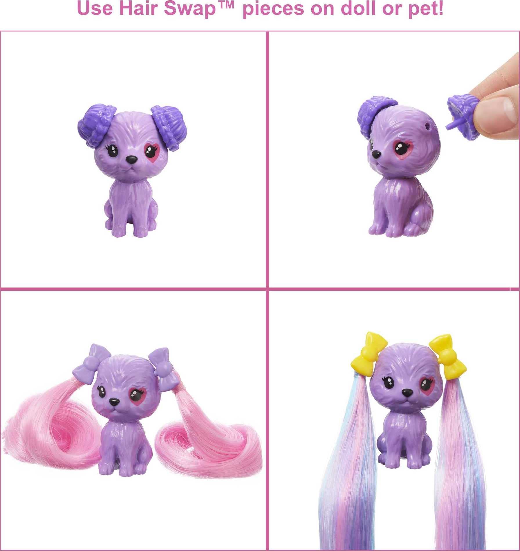 Barbie Color Reveal Glitter! Hair Swaps Doll, Glittery Pink with 25 Hairstyling & Party-Themed Surprises Including 10 Plug-in Hair Pieces