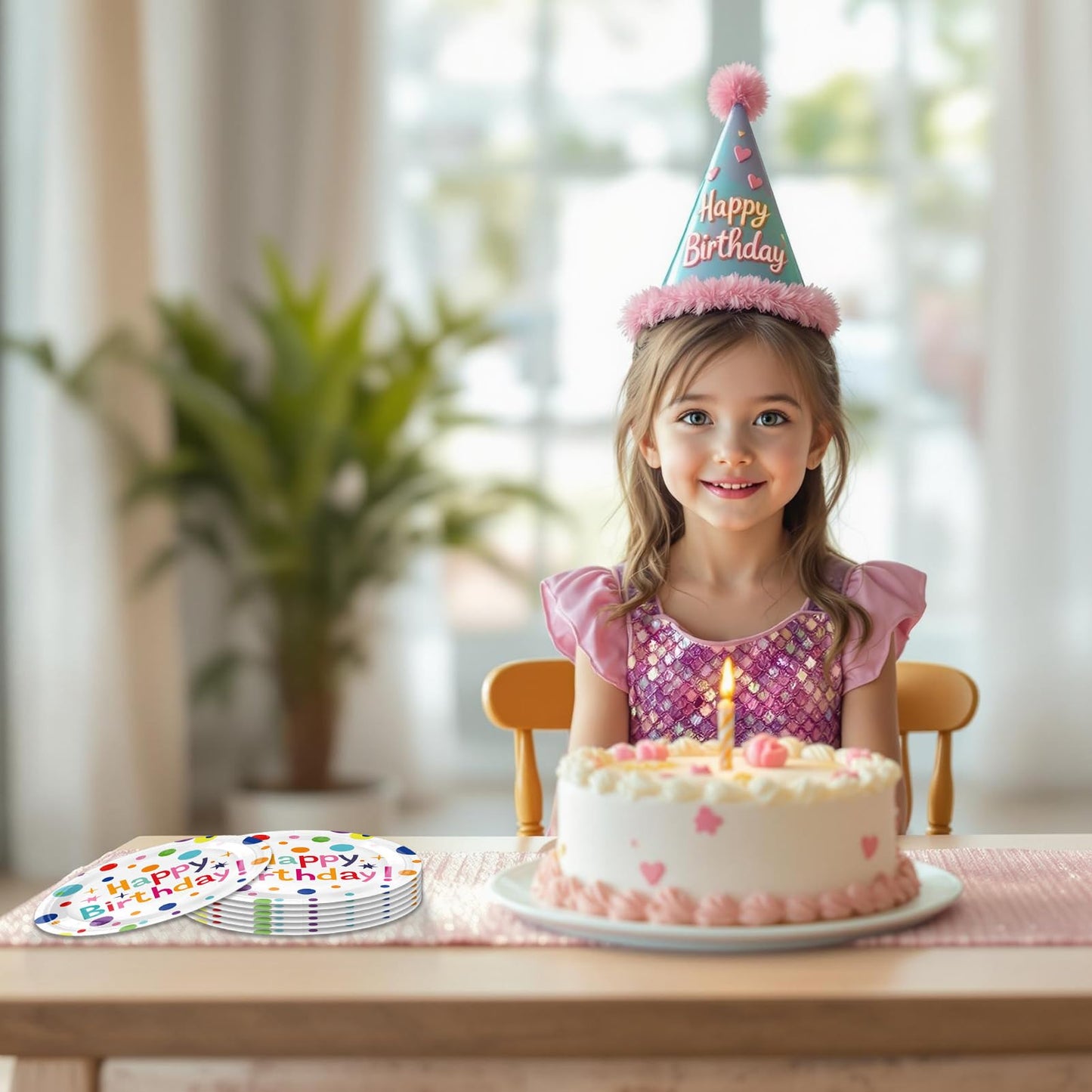 VVBray 20Pcs Happy Birthday Plates 9 Inch Large Paper Plates Multicolor Polka Dots Happy Bday Party Tableware Colorful Dinner Paperplates for Kids