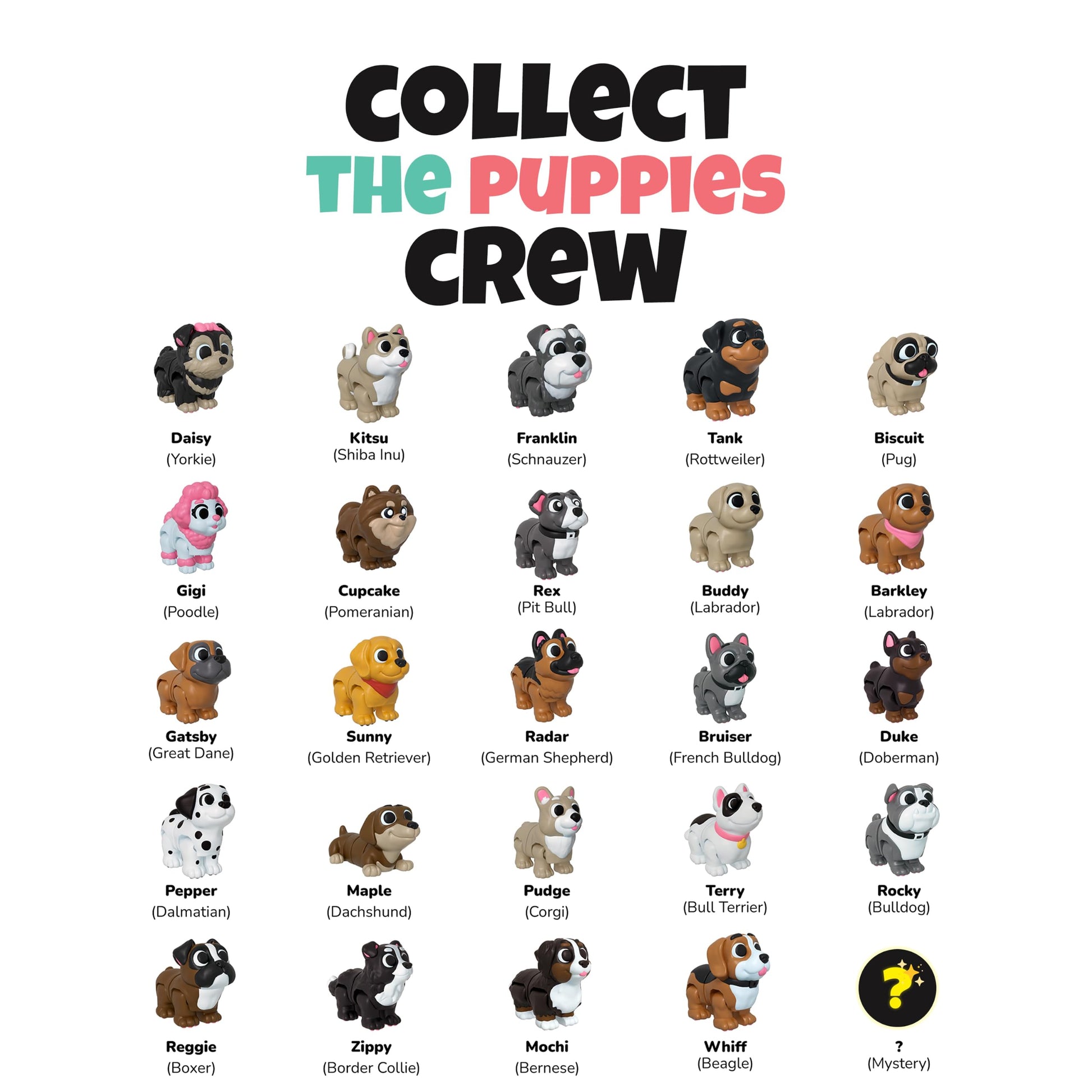 Wigglitz Puppies 25 Pack with Storage Pouch-25 Collectible Wiggly Fidget Toys - Award-Winning, Plant-Based, Made in USA - Puppies Series Characters
