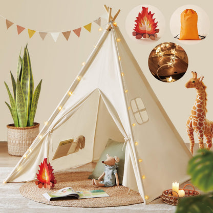 Tiny Land Teepee Tent for Kids with Star Lights & Campfire Toy