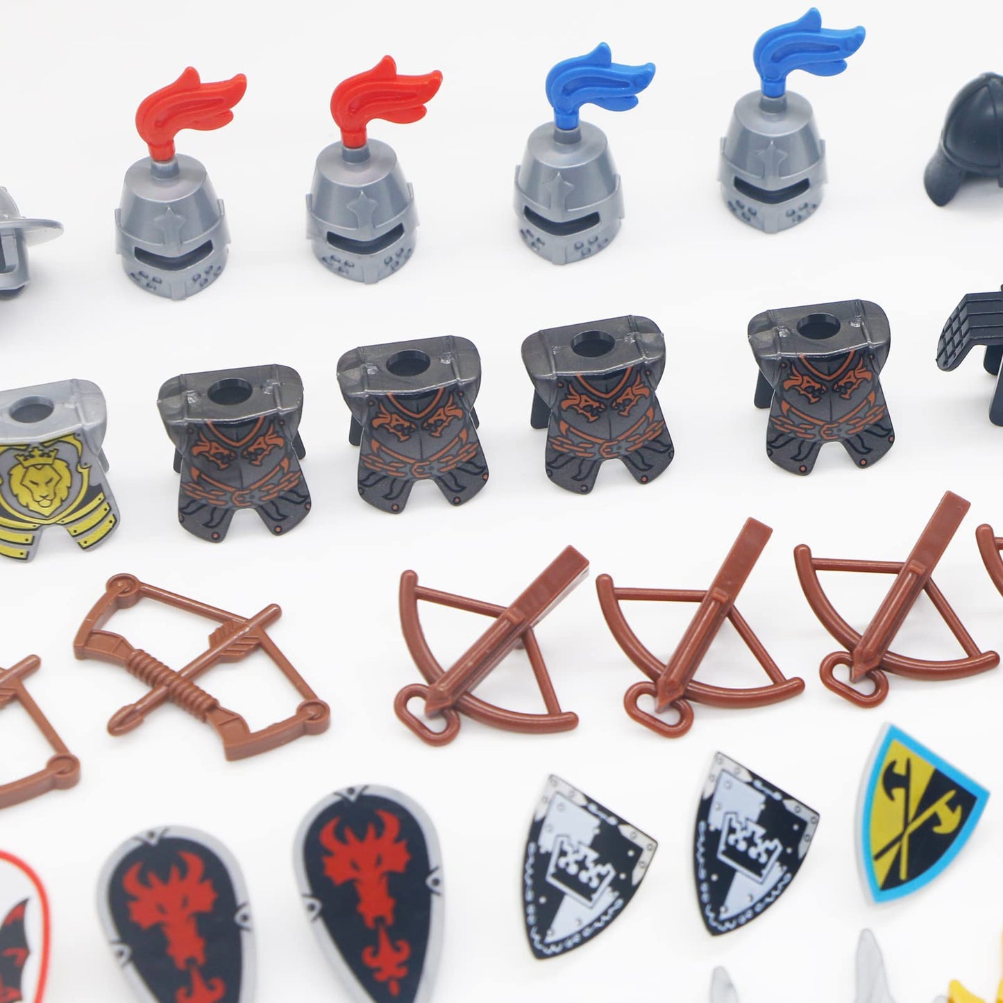 BroTex Knights People Accessories Building Block - Medieval Weapon Armor Swords Helmet Horse, Castle Knight Shield Spear, MOC Bricks Parts Toys Sets