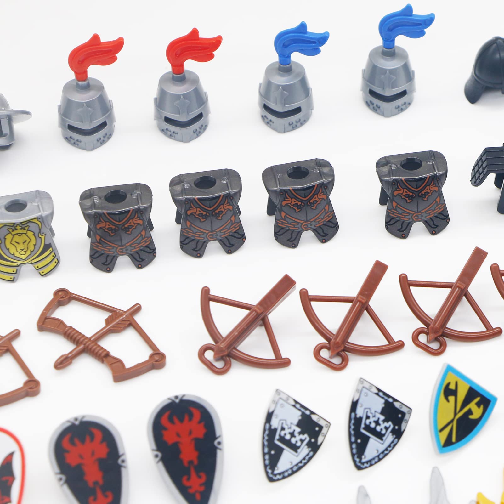 BroTex Knights People Accessories Building Block - Medieval Weapon Armor Swords Helmet Horse, Castle Knight Shield Spear, MOC Bricks Parts Toys Sets