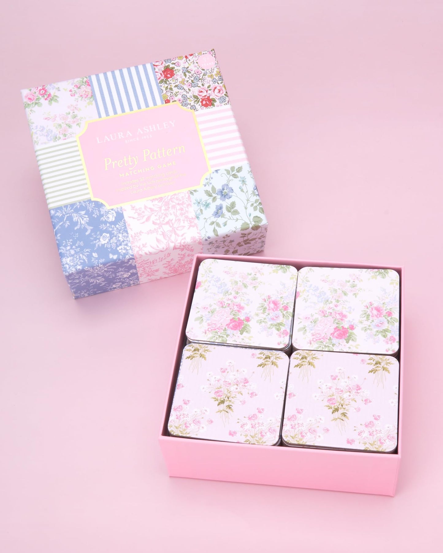 Laura Ashley Pretty Pattern Matching Game - 52 Floral Memory Cards in Decorative Gift Box - Classic Matching Game - Cognitive Brain Training & Family