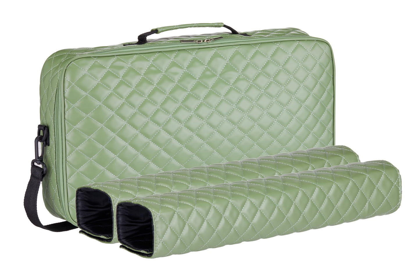 American Mahjong Set “Green" - Quilted PU Leather Carrying Bag with Shoulder Strap & Handles, All-in-One Tile Racks with Pushers, 166 Engraved Tiles