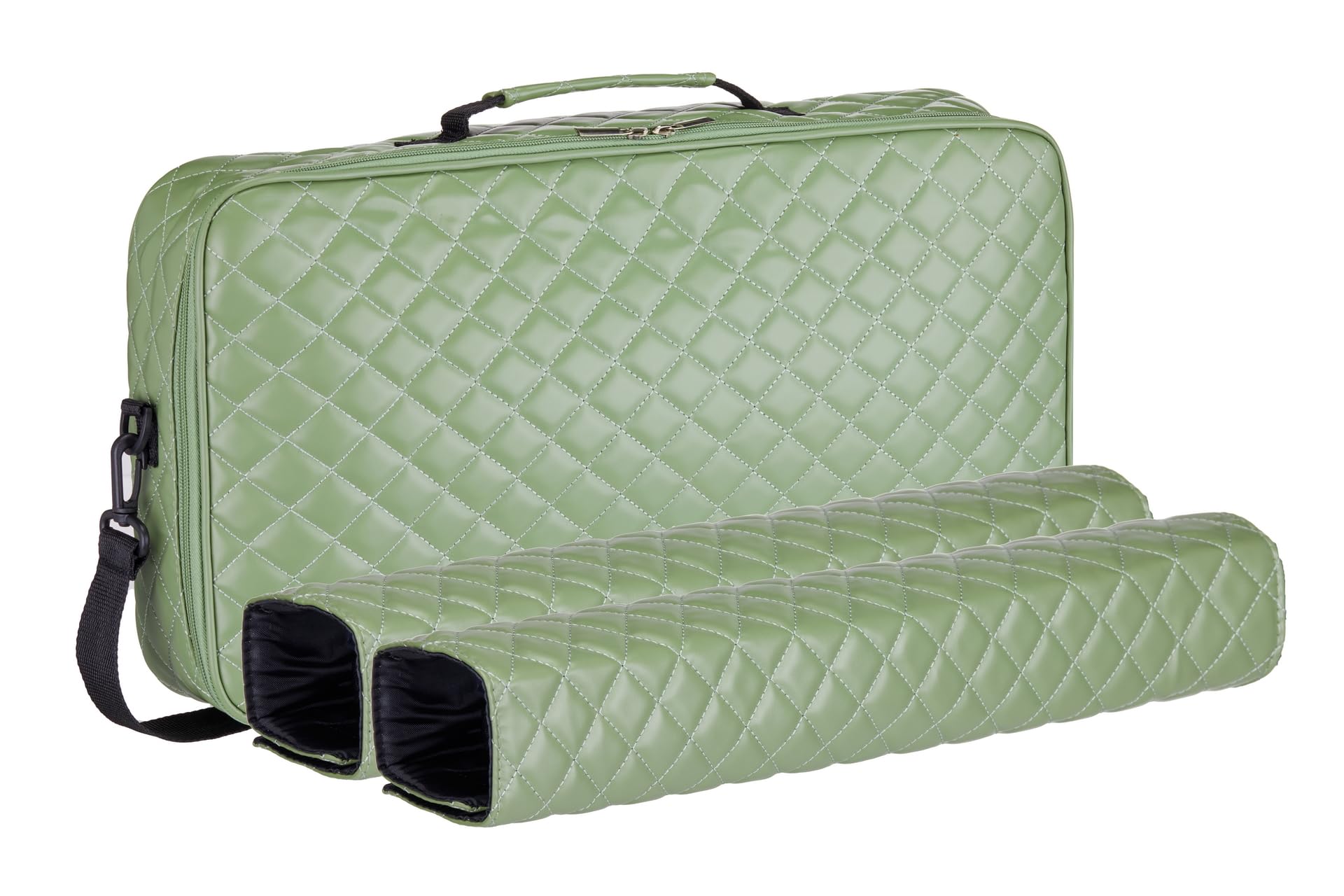 American Mahjong Set “Green" - Quilted PU Leather Carrying Bag with Shoulder Strap & Handles, All-in-One Tile Racks with Pushers, 166 Engraved Tiles